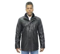 Men's Mid Length Classic Warm Black Leather Jacket Coat