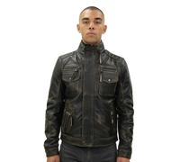 Infinity Leather Mens Retro Biker Jacket-Toronto - Black - Size 4XL