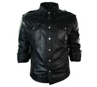 Infinity Mens Real Leather Shirt Jacket Tan Brown Black Slim Fit Casual Retro Vintage