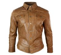 Infinity Leather Men's Leather Shirt Jacket Tan Brown Black - Tan - 3XL
