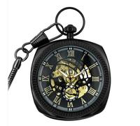 Infinity Leather Men's Mechanical Vintage Skeleton Square Open-Face Pocket Watch in True Black Infinity Leather True Black One Size