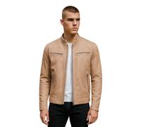 Infinity Leather Men's Mordern Leather Quilted Biker Jacket-Mackay in Beige | Size: XL Infinity Leather Beige XL