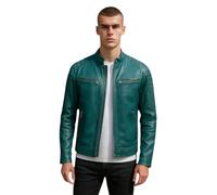 Infinity Leather Men's Mordern Leather Quilted Biker Jacket-Mackay in Green | Size: Medium Infinity Leather Green M