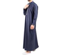 Infinity Leather Men's Navy Blue Thobe Islamic Jubba Robe Eid Stand Up Collar