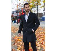 Infinity Leather Men's Notched Lapel Collar Wool Blend Overcoat in Black | Size: 50R Infinity Leather Black 50R
