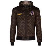 Infinity Leather Men's Puffer Padded Brown Flight Bomber Letterman Badge Quilted Hood Jacket M