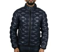 Infinity Leather Men's Puffer Quilted Real Leather Waist Length Jacket - Navy - X-Small