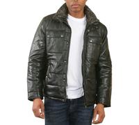 Infinity Leather Men's Quilted Faux Fur Collar Leather Jacket - Black - 4XL