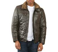 Infinity Leather Men's Quilted Faux Fur Collar Leather Jacket - Brown - X-Small
