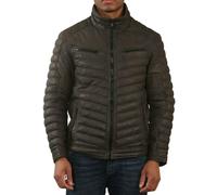 TruClothing Men's Quilted Puffer Leather Bomber Jacket Zipped Parka Soft Napa - Brown M