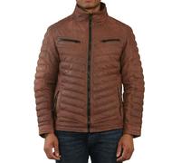 Infinity Leather Men's Quilted Puffer Soft Napa Leather Jacket - Tan - Small