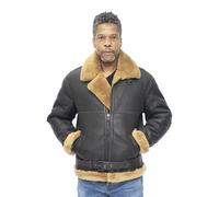 Infinity Men’s Brown RAF Real Shearling Sheepskin Flying Leather Jacket with Ginger Wool S