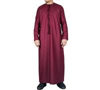 Infinity Leather Men's Red Thobe Emirati Islamic Jubba Robe Eid Tassel Regular Fit