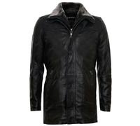 Infinity Leather Men's Removable Collar Mid Length Warm Jacket in Black | Size: Large Infinity Leather Black L
