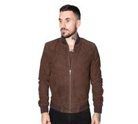 Infinity Leather Mens Retro Goat Suede Varsity Bomber Jacket-Athens - Brown - Size X-Small