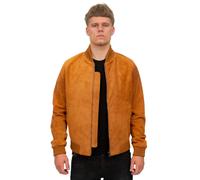 Infinity Leather Mens Retro Goat Suede Varsity Bomber Jacket-Athens - Tan - Size 4XL