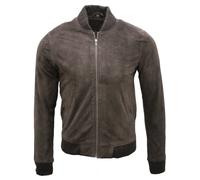 Mens Retro Brown Goat Suede Varsity Leather Bomber Jacket