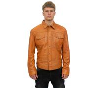 Infinity Leather Mens Retro Leather Shirt Jeans Jacket-Beijing - Tan - UK 2XL | EU 54 | US 44