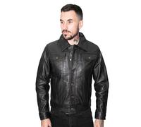 Infinity Leather Men's Retro Leather Trucker Jacket-Constine in Black | Size: Medium Infinity Leather Black M