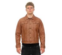 Infinity Leather Men's Retro Leather Trucker Jacket-Constine in Tan | Size: 4XL Infinity Leather Tan 4XL