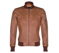 Infinity Leather Men's Retro MA-1 Leather Bomber Jacket-Arlington in Tan | Size: Small Infinity Leather Tan S