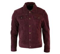 Infinity Leather Men's Short Denim Suede Leather Jean Jacket - Burgundy - 5XL