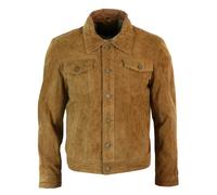 Infinity Leather Men's Short Denim Suede Leather Jean Jacket - Tan - 2XL
