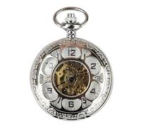 Infinity Leather Men's Silver Pocket Watch Mechanical Peaky Vintage Double Hunter Automatic with Chain and Case