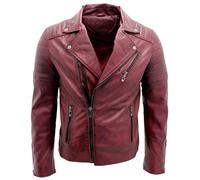 Infinity Leather Men's Slim Fit Brando Style Cross Zip Leather Biker Jacket in Burgundy | Size: Small Infinity Leather Burgundy S