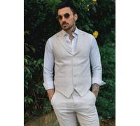 Infinity Leather Men's Summer 2 Piece Suit Linen Formal Waistcoat Trousers in Beige | Size: 48R Infinity Leather Beige 48R