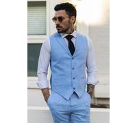 Infinity Leather Men's Summer 2 Piece Suit Linen Formal Waistcoat Trousers in Blue | Size: 44R Infinity Leather Blue 44R