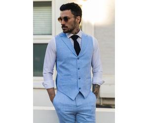 Infinity Leather Men's Summer 2 Piece Suit Linen Formal Waistcoat Trousers in Blue | Size: 44R Infinity Leather Blue 44R
