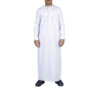 Infinity Leather Men's Thobe Emirati Islamic Jubba Robe Eid Tassel Slim Fit - White - 2XL