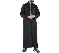 Infinity Leather Mens Thobe Jubba Emirati Islamic Arabic Eid Embroidery Kaftan Jubbah Robe Black
