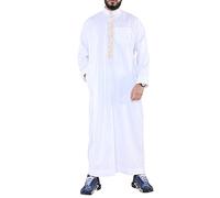 Infinity Leather Mens Thobe Jubba Emirati Islamic Arabic Eid Embroidery Kaftan Jubbah Robe White