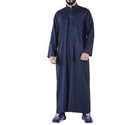 Infinity Leather Mens Thobe Jubba Saudi Islamic Arabic Eid Cotton Kaftan Jubbah Umrah Robe Navy Blue