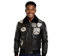 Infinity Leather Men's Top Gun A2 Leather Bomber Jacket-Perth in True Black | Size: 5XL Infinity Leather True Black 5XL