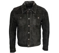 Infinity Leather Men's Trucker Goat Suede Leather Shirt Jeans Jacket in Black | Size: 5XL Infinity Leather Black 5XL