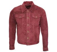 Infinity Leather Men's Trucker Goat Suede Leather Shirt Jeans Jacket in Burgundy | Size: XL Infinity Leather Burgundy XL