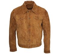 Infinity Leather Men's Trucker Goat Suede Leather Shirt Jeans Jacket in Tan | Size: 4XL Infinity Leather Tan 4XL