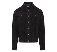 Infinity Leather Men's Trucker Goat Suede Western Leather Jeans Jacket - Yangon in Black | Size: XL Infinity Leather Black XL