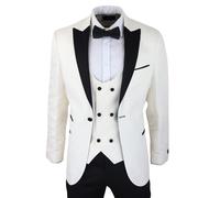 Infinity Leather Men's Tuxedo Blazer Waistcoat Brocade Ivory Satin Paisley Dinner Jacket in Cream | Size: 42R Infinity Leather Cream 42R