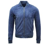 Infinity Leather Men's Varsity Soft Suede Leather Bomber Jacket in Blue | Size: XS Infinity Leather Blue XS