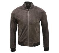 Infinity Leather Men's Varsity Soft Suede Leather Bomber Jacket in Brown | Size: Small Infinity Leather Brown S