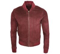 Infinity Leather Men's Varsity Soft Suede Leather Bomber Jacket in Burgundy | Size: 2XL Infinity Leather Burgundy 2XL