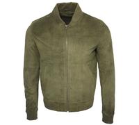 Infinity Leather Men's Varsity Soft Suede Leather Bomber Jacket in Green | Size: 3XL Infinity Leather Green 3XL