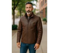 Infinity Leather Men's Warm Mid-Length Leather Biker Coat - Colac in Brown | Size: Large Infinity Leather Brown L