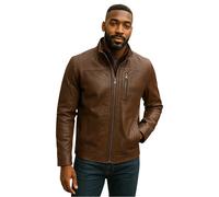 Infinity Leather Men's Warm Mid-Length Leather Biker Coat - Warwick in Brown | Size: Large Infinity Leather Brown L