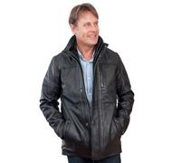 Infinity Leather Men's Warm Mid-Length Leather Biker Jacket in Black | Size: Large Infinity Leather Black L