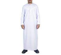 Infinity Leather Men's White Thobe Emirati Islamic Jubba Robe Eid Tassel Slim Fit